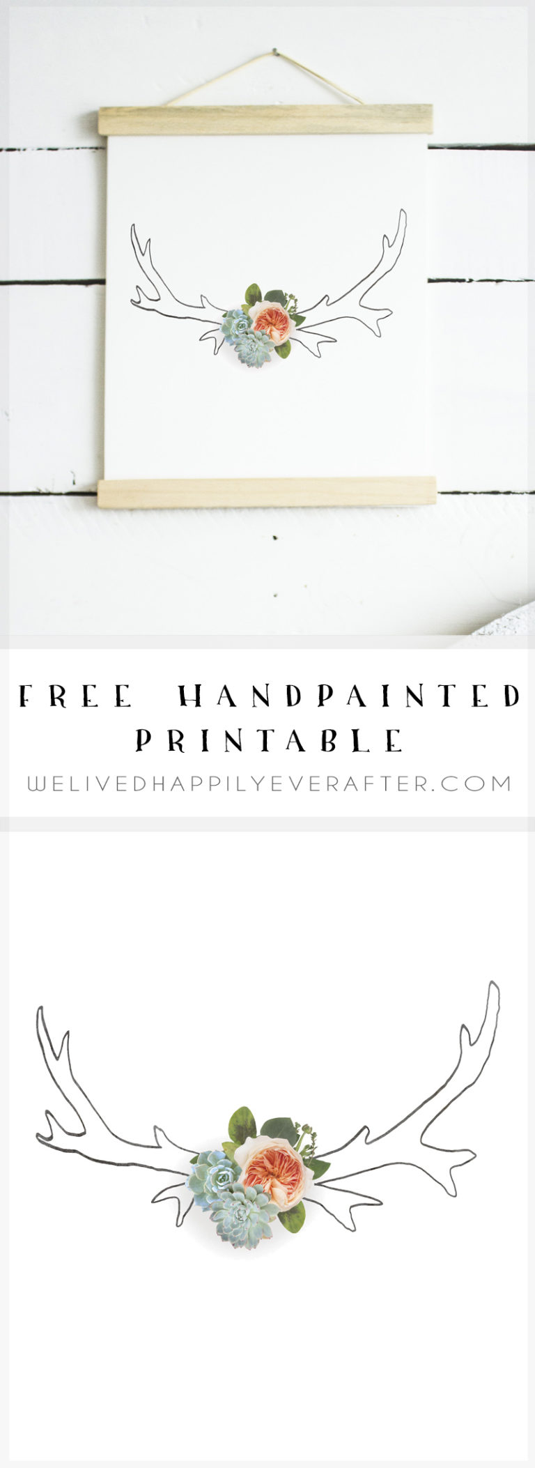 Free Antler &amp; Flower Photograph Art Print - We Lived Happily Ever After