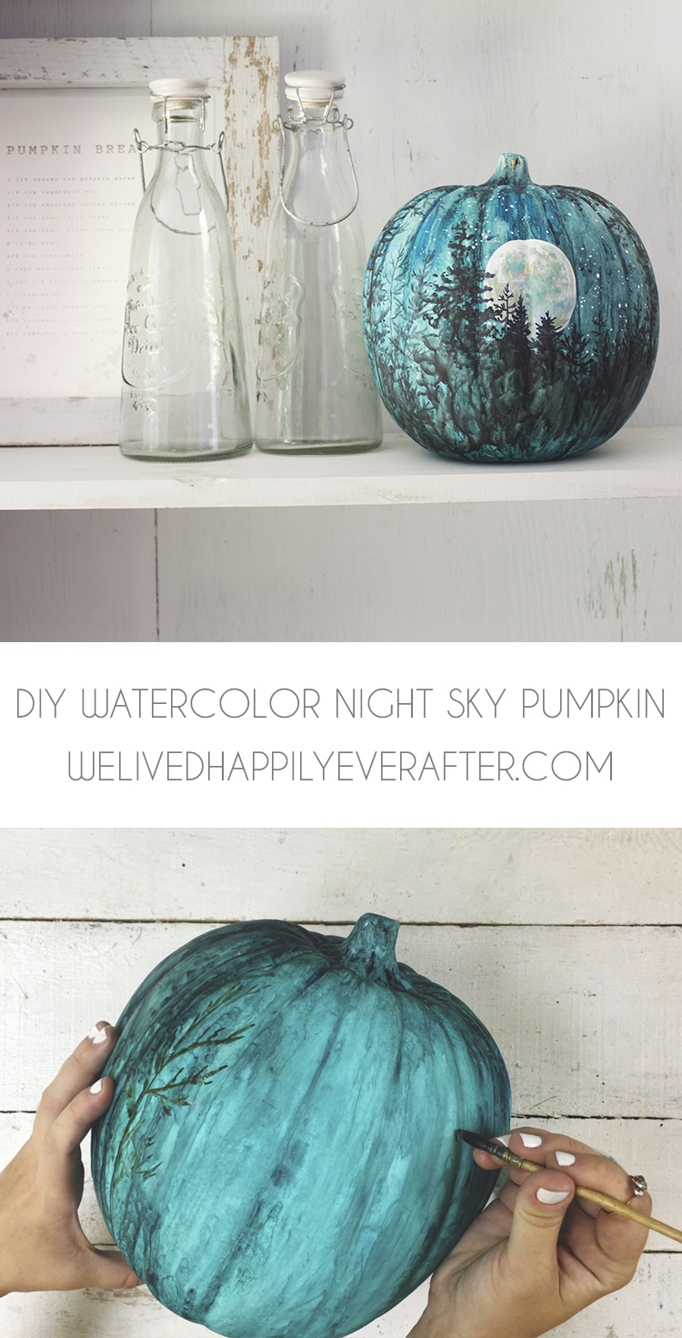 DIY Watercolor Pumpkin Night Sky Halloween Fall Decor Project