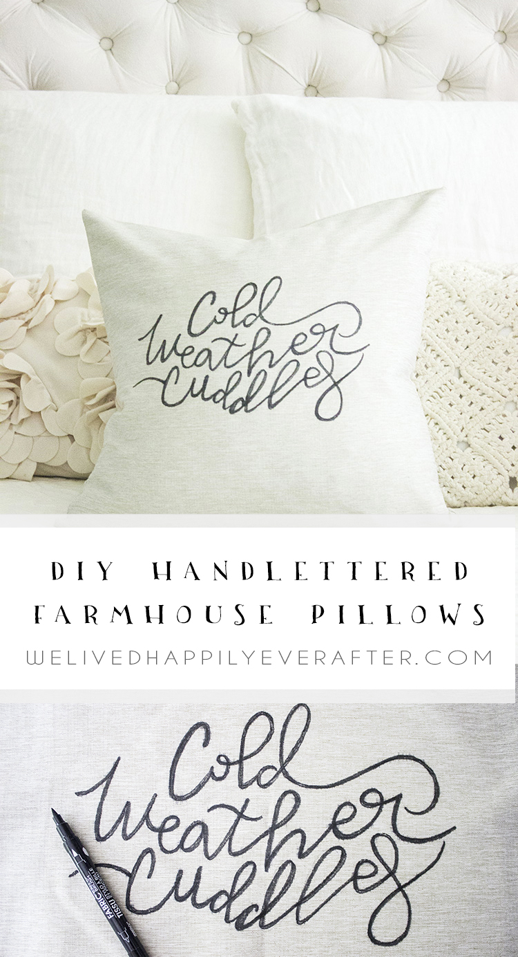 DIY Fabric Sharpie Farmhouse Fall Pillows + Freebie Lettering Template
