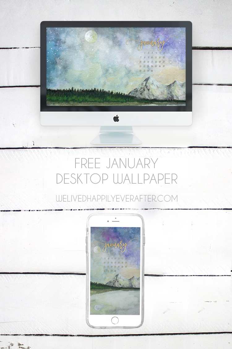 Free January Art Printable Bundle - Download Includes January 2018 Calendar, Mobile & Desktop Device Backgrounds, Art Print, Art Greeting Card, Coloring Sheet 