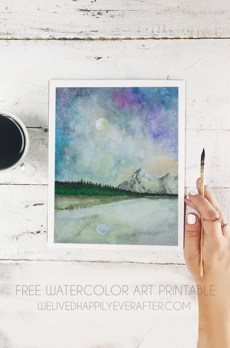 Free Watercolor Night Mountain Forest Printable