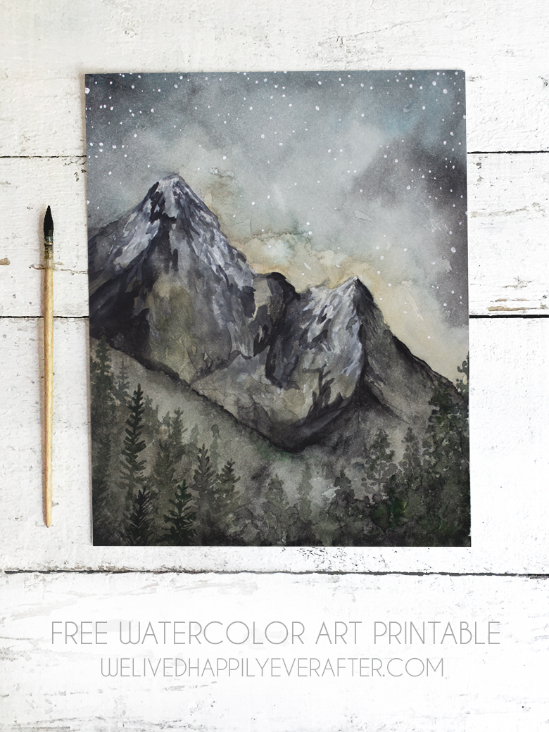 Free Mountain Printable Artwork + Video Painting Tutorial And Adult Coloring Sheet