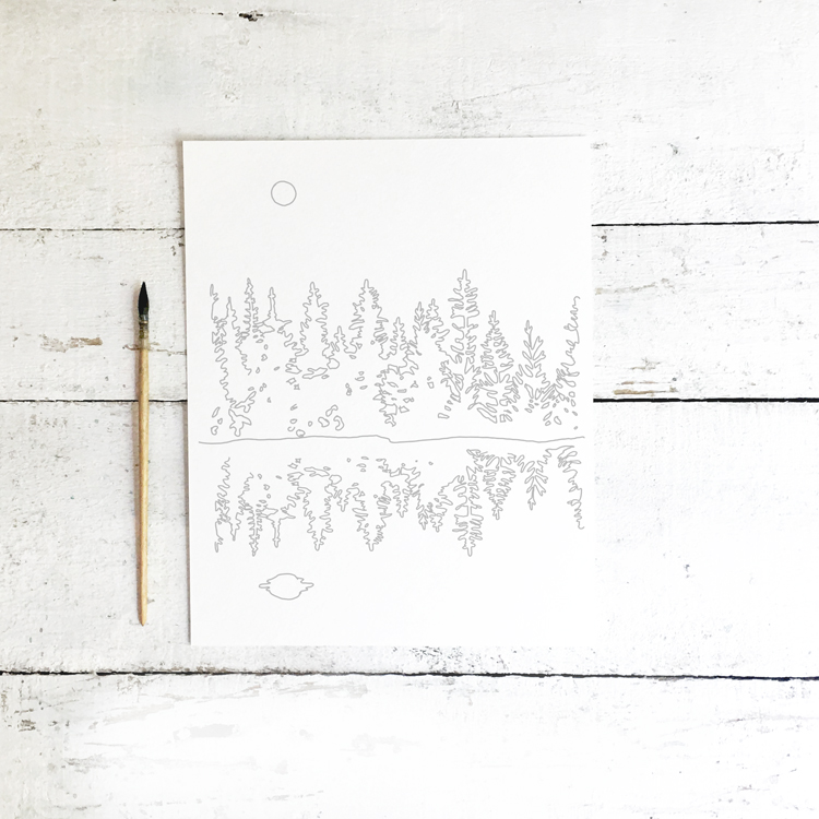 Printable Adult Watercolor Pine Tree Coloring Sheet
