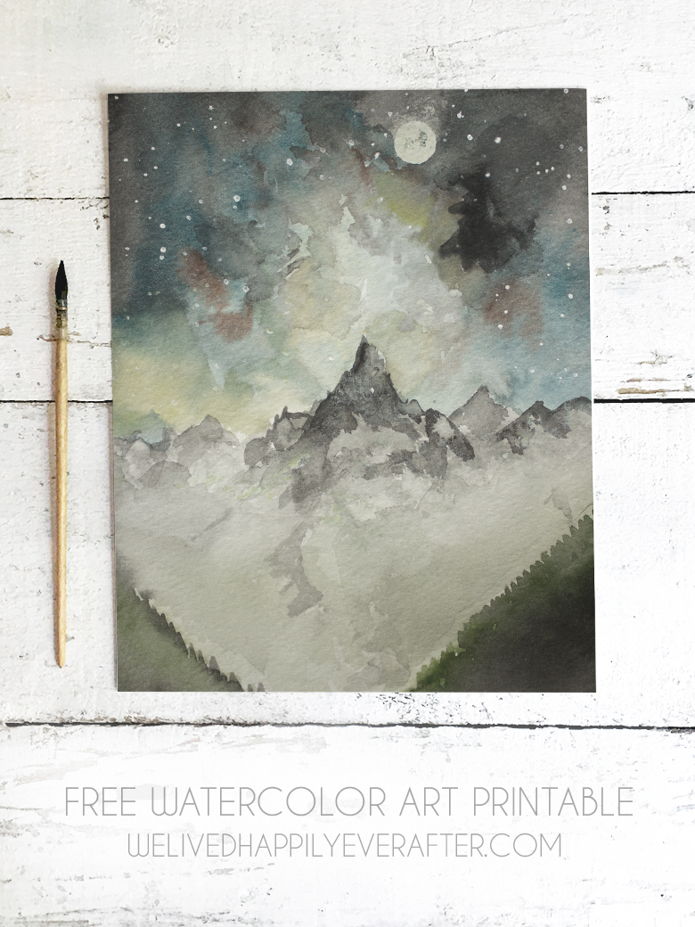 Free Starry Night Mountain Landscape Painting Printable