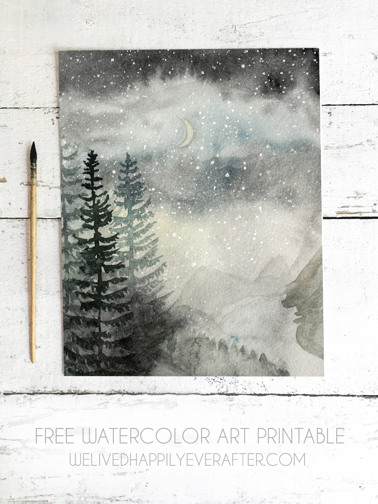 Forest Valley Night Time Watercolor Free Printable