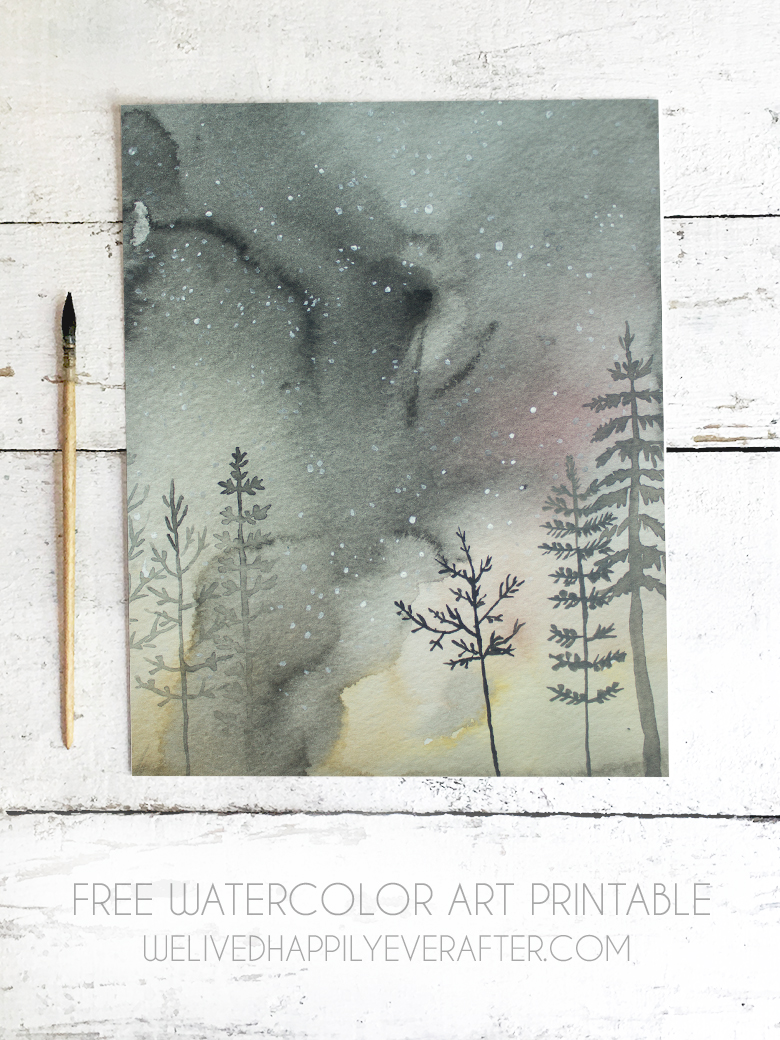 Foggy Night Forest Free Artwork Watercolor Printable