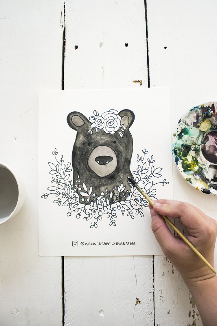 Free Watercolor Adult Coloring Book Printable Sheets - Woodland Forest Animals Part 1 (Fox, Bear, Squirrel, Badger)
