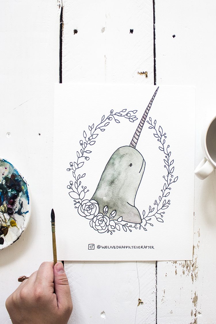 Free Printable Watercolor Adult Coloring Book Sheets - Magical Creatures (Unicorn, Narwhal, Swan, Mermaid)