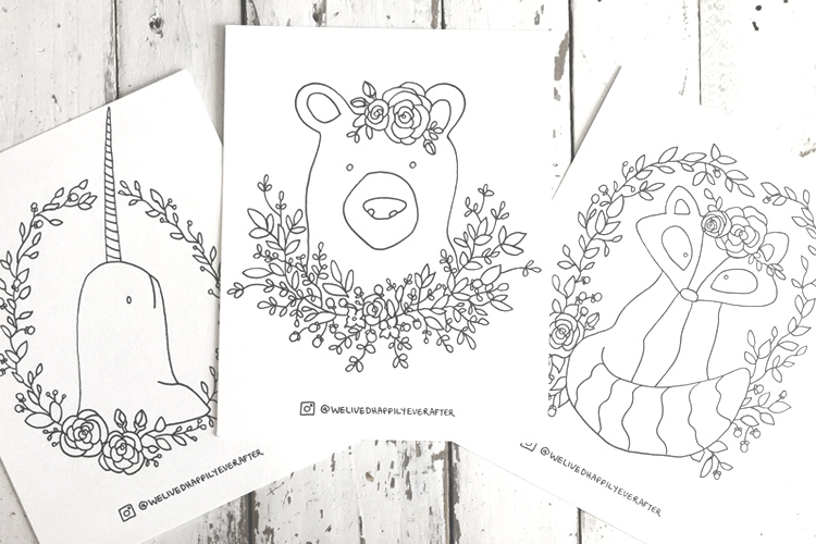forest animal woodland printable adult watercolor coloring sheets | We