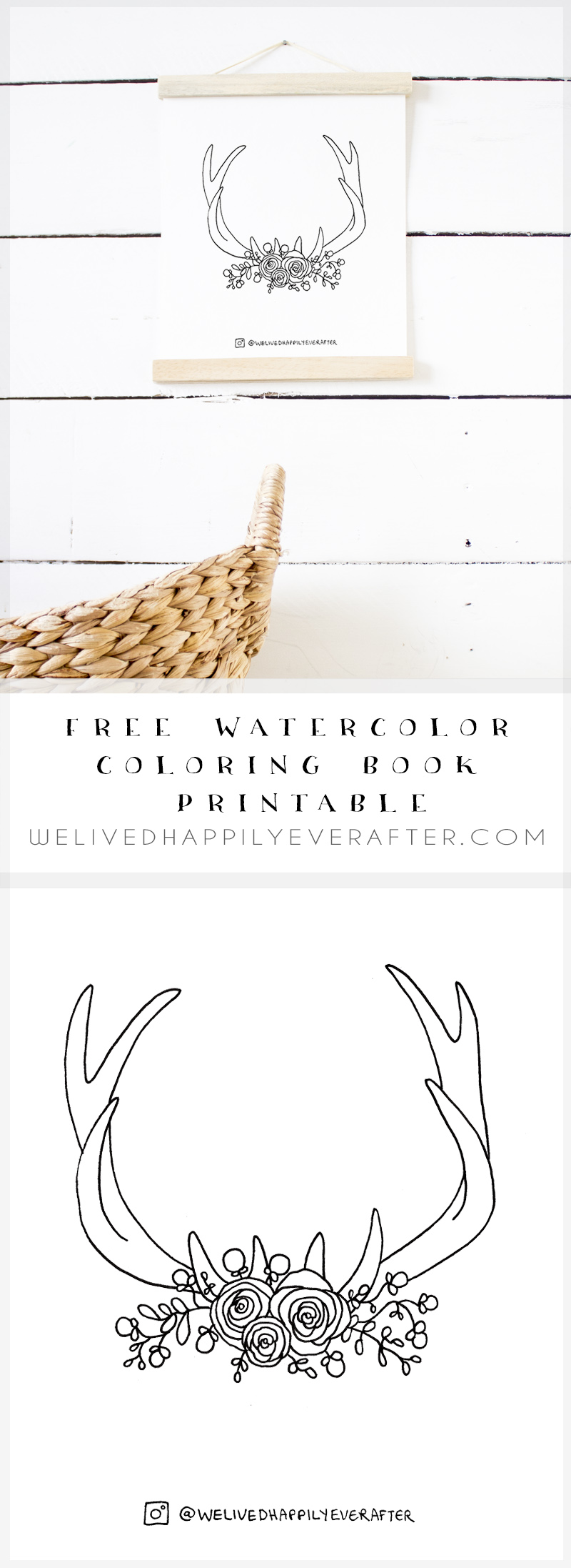 Free Antler Bouquet Adult Coloring Sheet Printable For Watercolors 