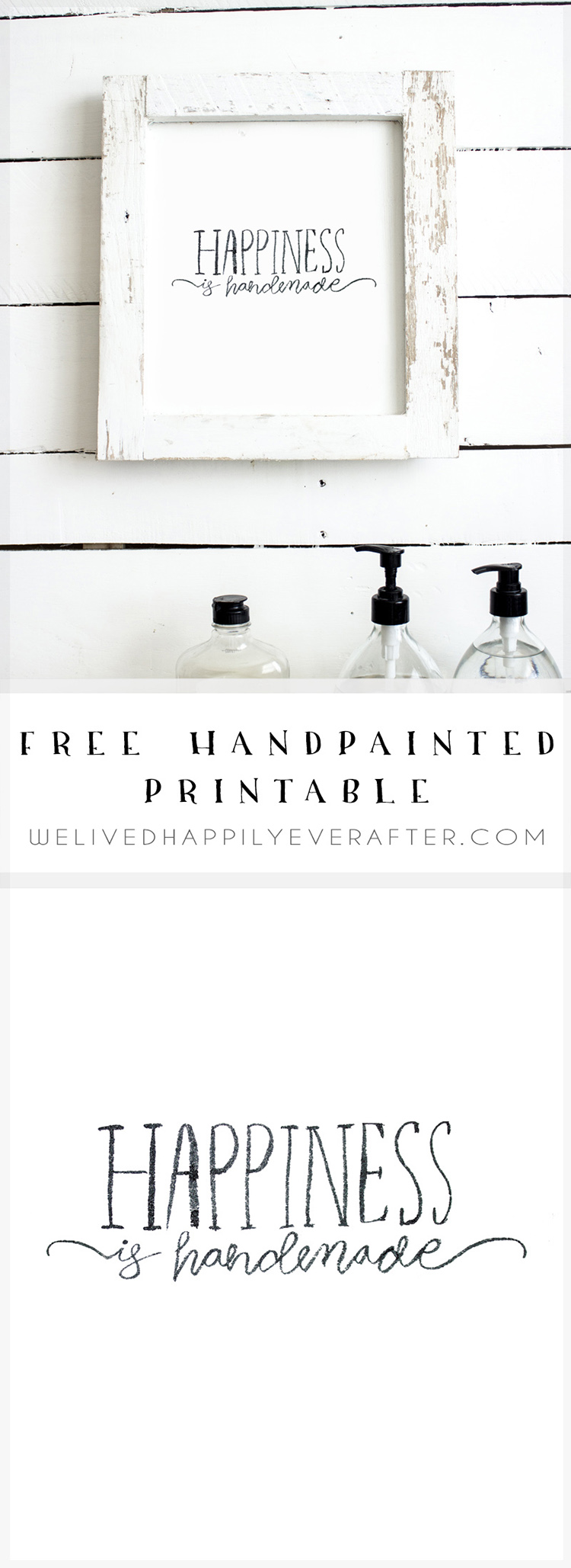 Free "Happiness Is Handmade" Handlettered Farmhouse Kitchen Printable