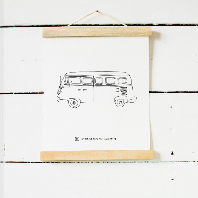 Free Beach VW Bus Van Printable Adult Coloring Book Page