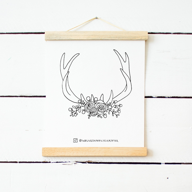 Free Antler Bouquet Adult Coloring Sheet Printable For Watercolors