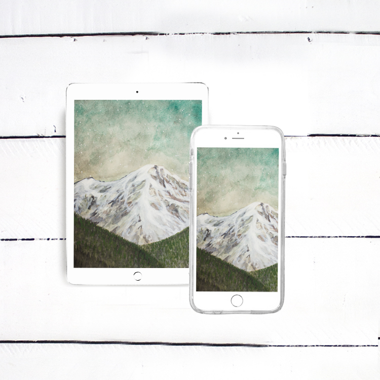 Free Sea Foam Blue Green Watercolor Mountain Forest Scenery Mobile iPad iPhone iMac Desktop Laptop Background