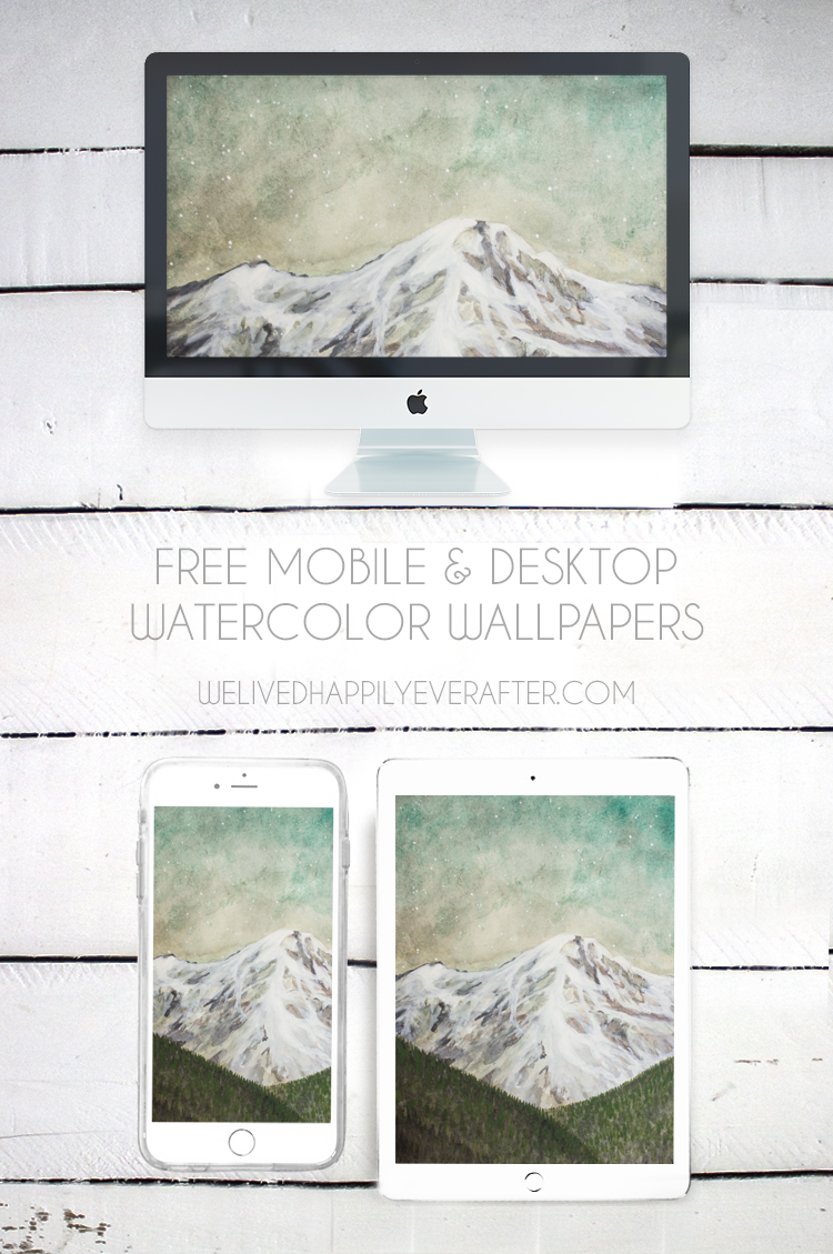 Free Sea Foam Blue Green Watercolor Mountain Forest Scenery Mobile iPad iPhone iMac Desktop Laptop Background