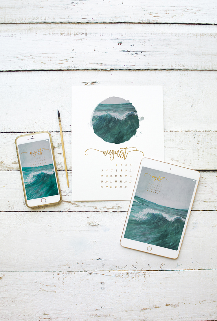 August 2018 Watercolor Ocean Water Summer Beach Scenery Mobile Desktop Printable Background Freebie