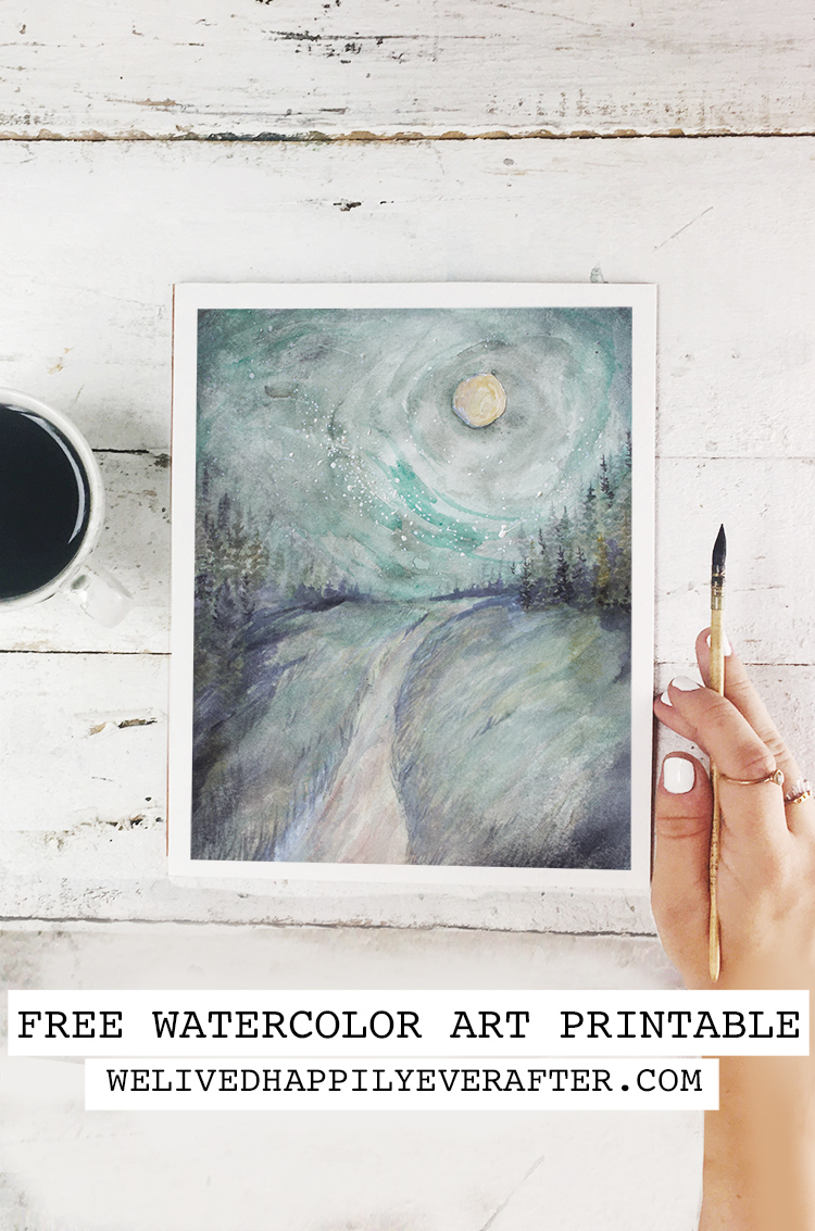 Free Watercolor Van Gogh Like Scenic Portrait Of A Starry Night Sky Printable