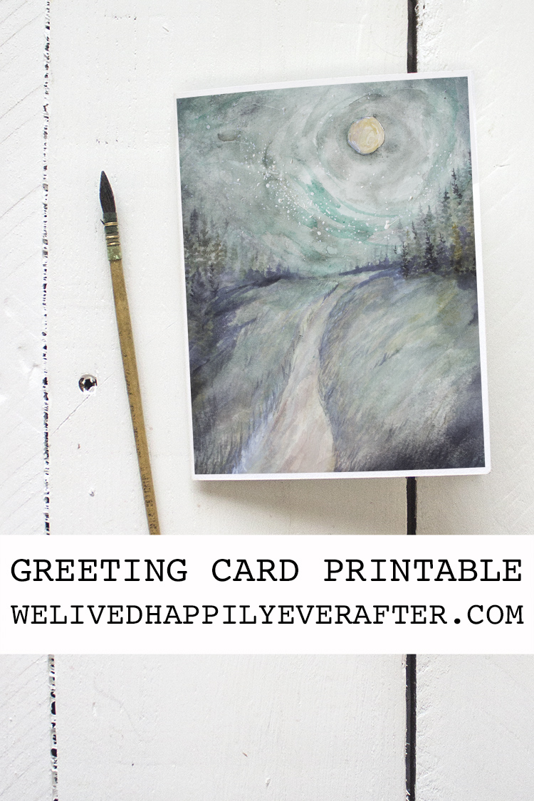 Free Starry Night Printable Watercolor Greeting Card