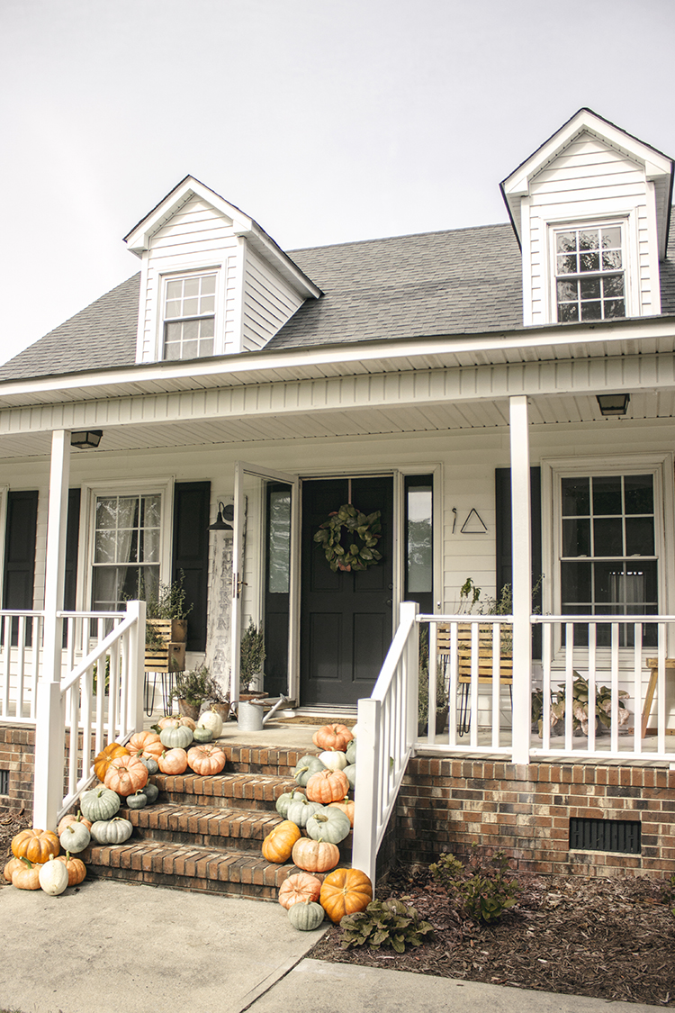 My Farmhouse Front Porch Decorated For Fall With Homegrown Pumpkins From My Garden