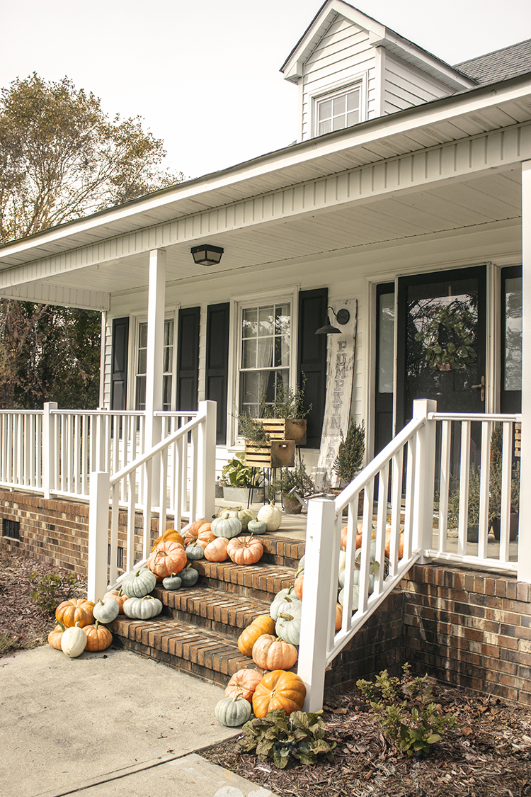 My Farmhouse Front Porch Decorated For Fall With Homegrown Pumpkins From My Garden