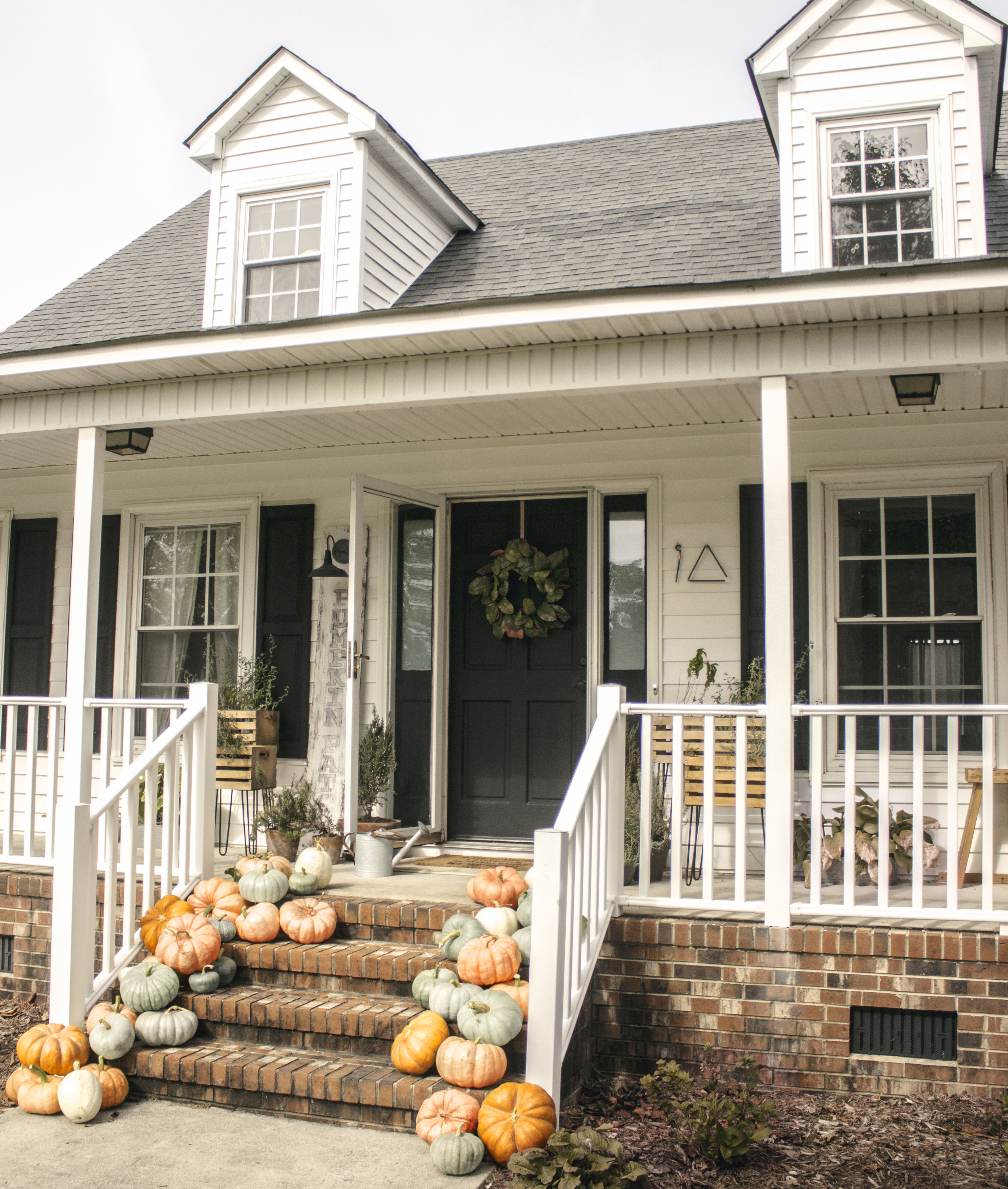 My Farmhouse Front Porch Decorated For Fall With Homegrown Pumpkins ...