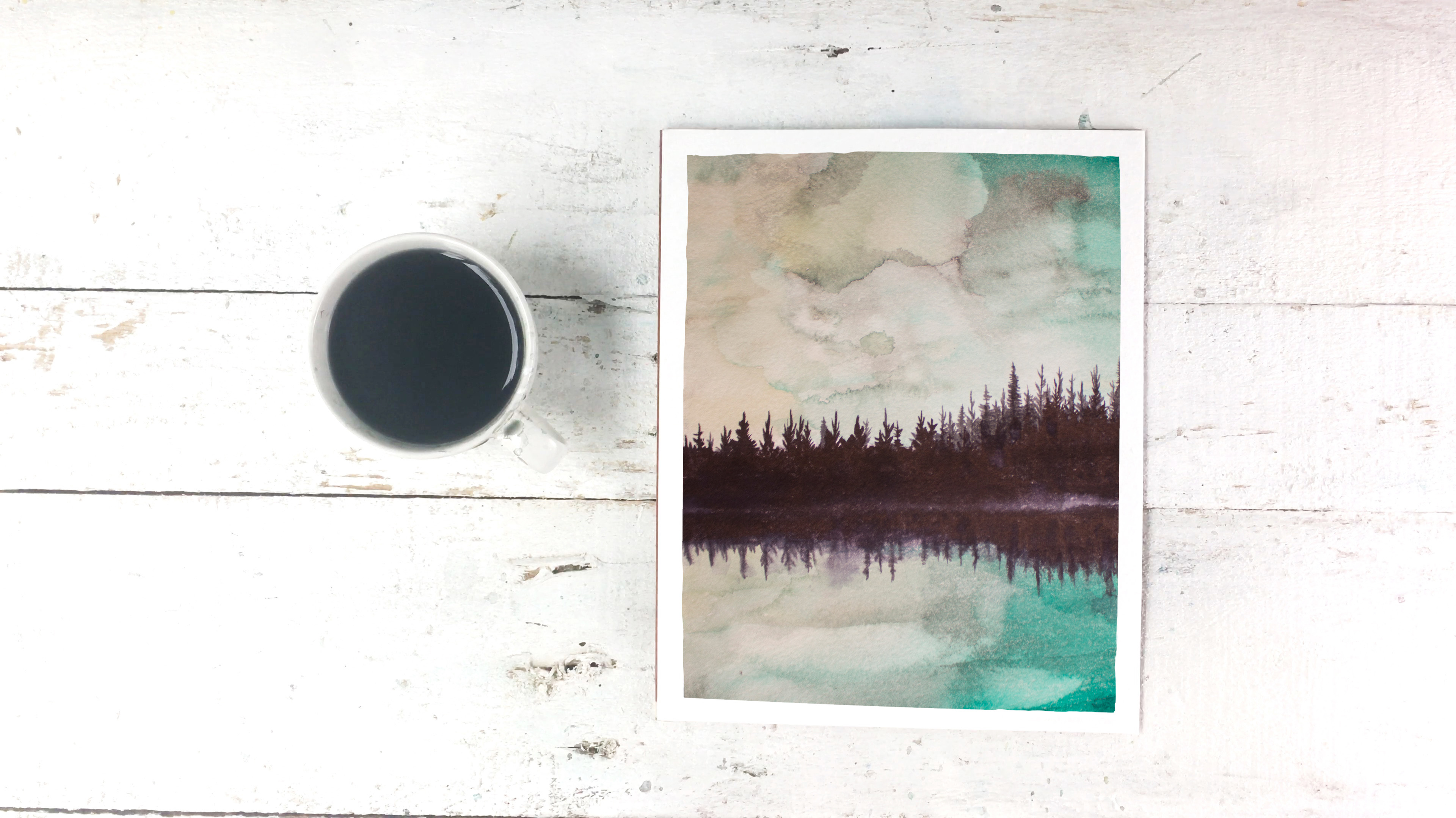 Free Watercolor Winter Pine Forest Reflection On Water Printable