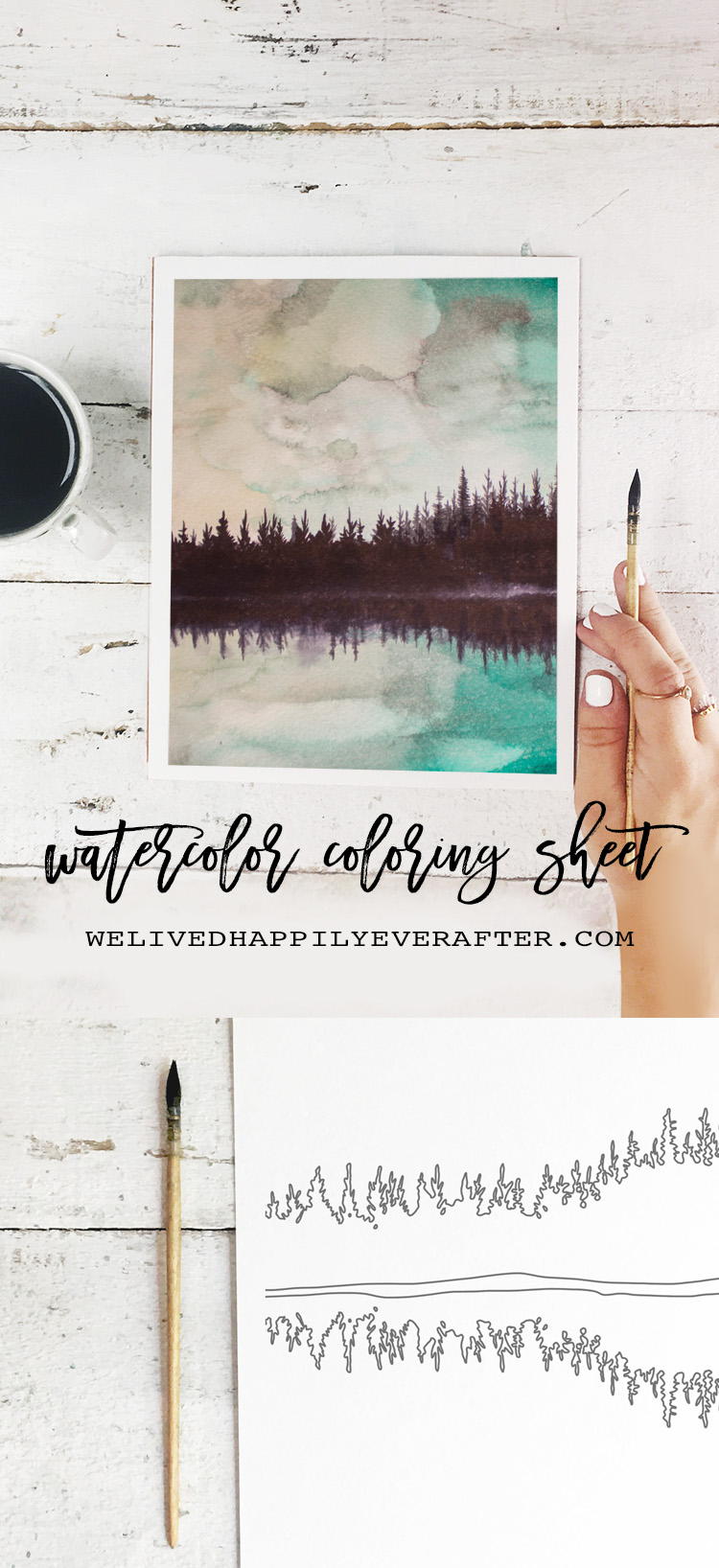 Free Winter Sky Watercolor Adult Coloring Sheet Printable