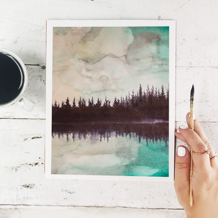 Free Watercolor Winter Pine Forest Reflection On Water Printable