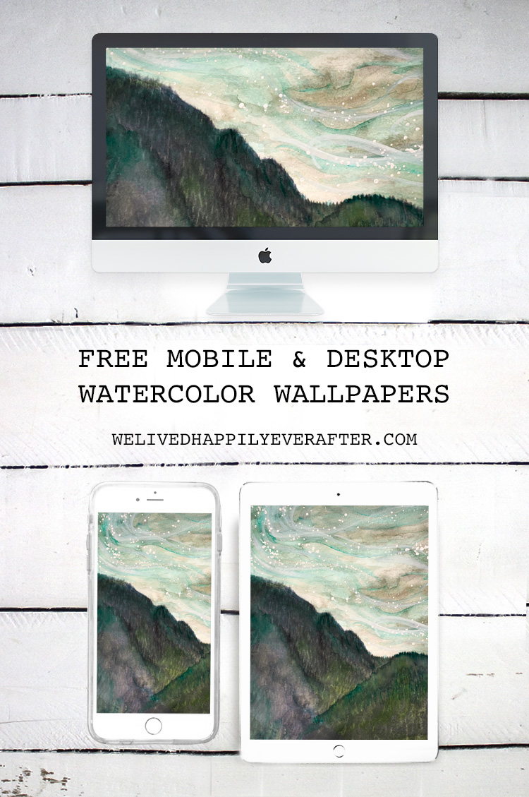 Watercolor Rolling Hills Starry Night Sky Printable Freebie Printable Calendar & Backgrounds (for iPhone, iMac, iPad, Mobile, And Desktop)