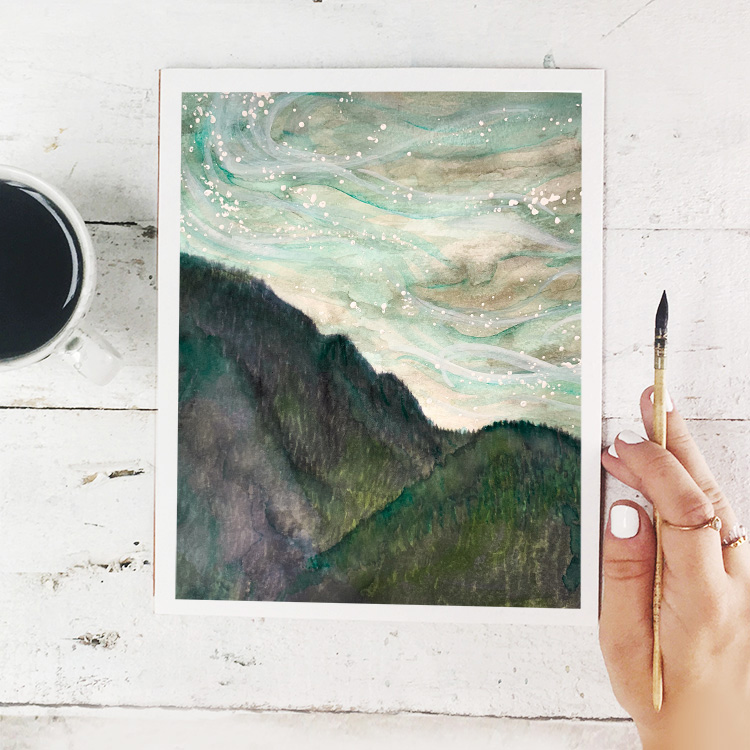Free Watercolor Rolling Hills Forest Jungle Mountain Starry Sky Art Home Decor Printable