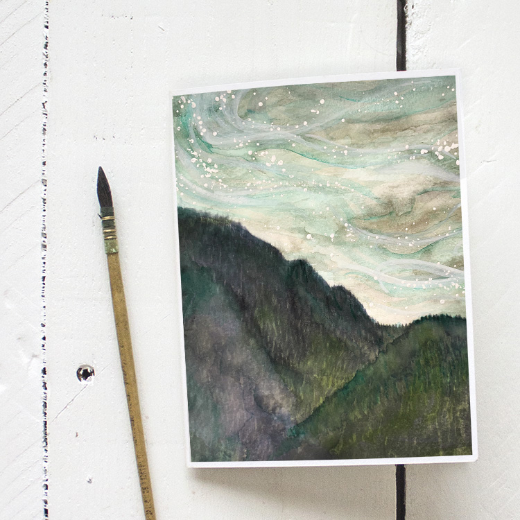 Greeting Card Printable Freebie - Forest/Jungle Rolling Hills Watercolor