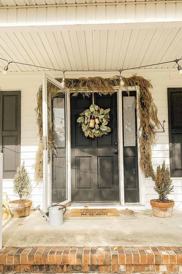 My Christmas Farmhouse Front Porch- And My Garland Made of Weeds From My Backyard...