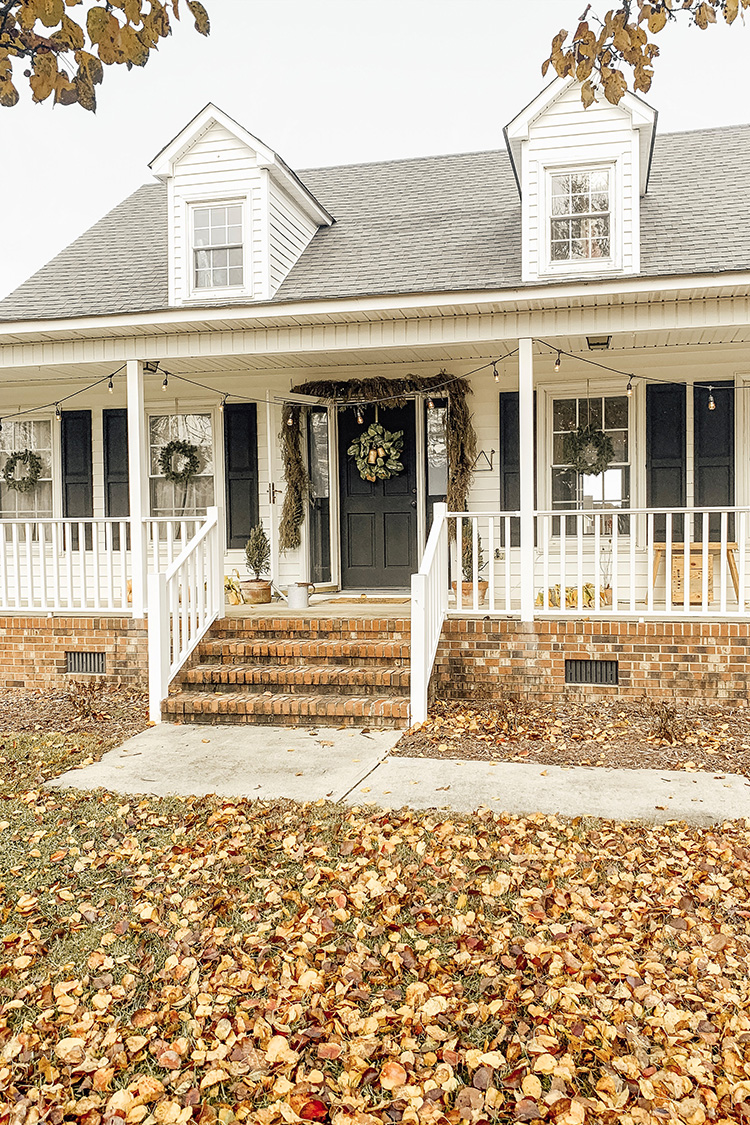 My Christmas Farmhouse Front Porch- And My Garland Made of Weeds From My Backyard...