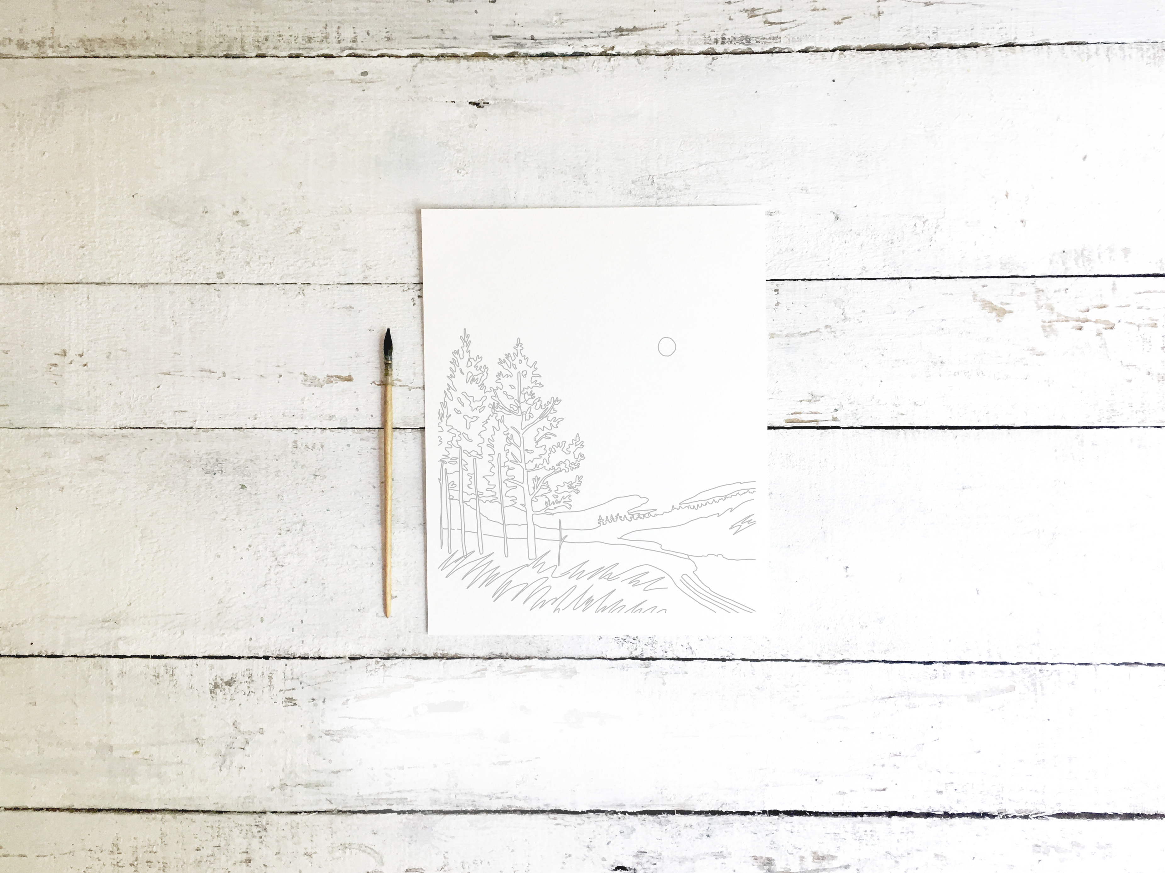 Watercolor Coloring Sheet (For Adults!) Of A Forest & Field 