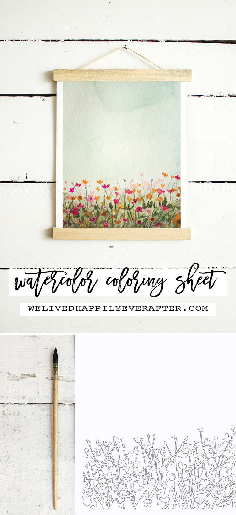 Watercolor Poppy Sky Adult Coloring Sheet Free Printable