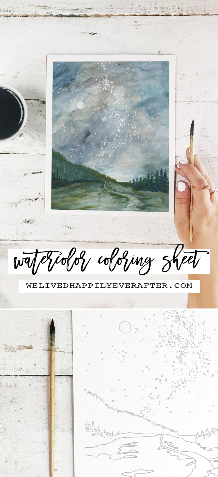 Watercolor Coloring Sheet (For Adults!) Fairytale Forest Painting -Perfect For A DIY Girls Painting Party Night!