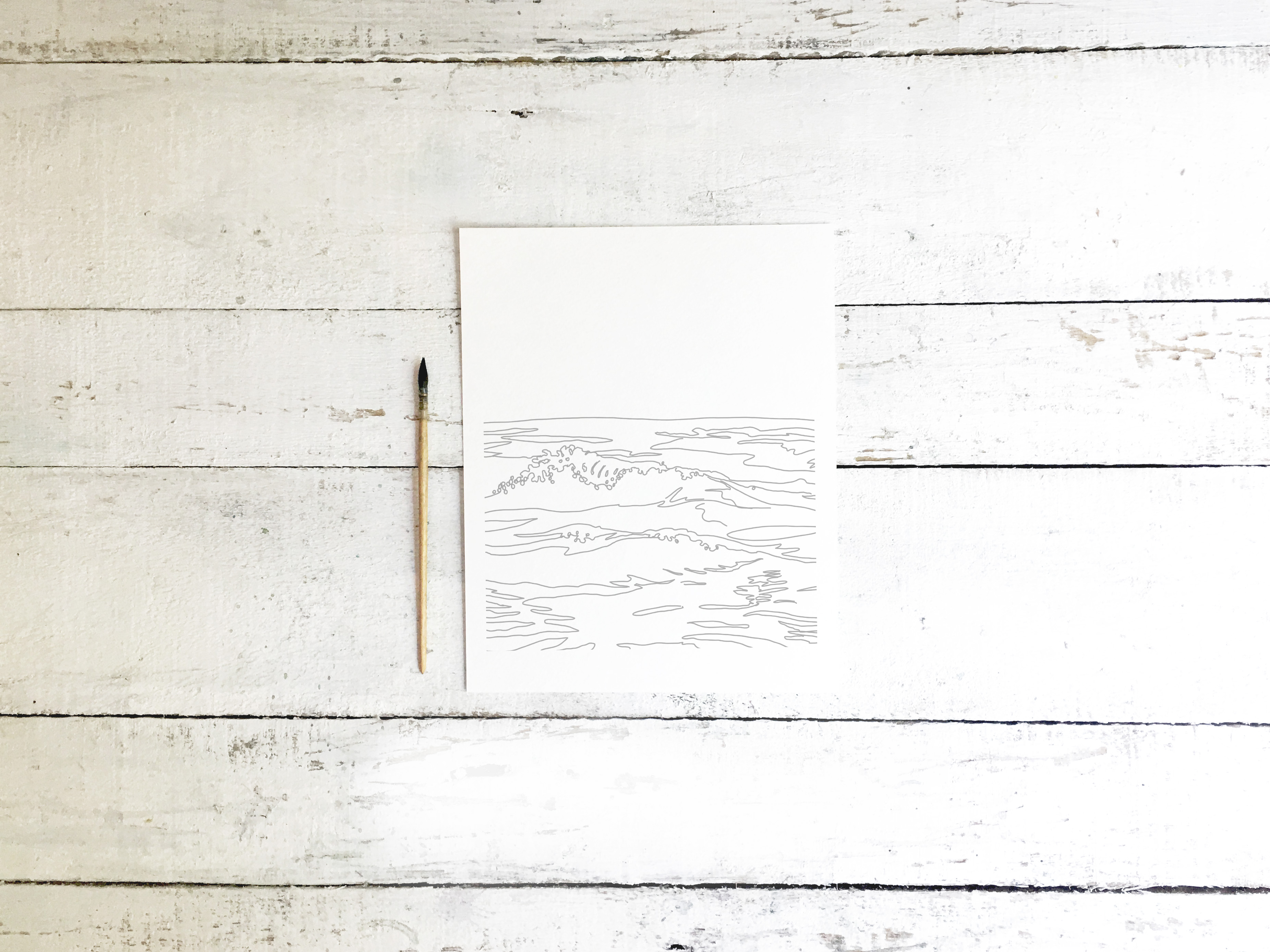 Watercolor Coloring Sheet (For Adults!) Playful Ocean Wave Painting -Perfect For A DIY Girls Painting Party Night!