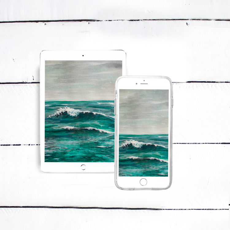 Free Watercolor Playful Ocean Wave iPhone, iPad, iMac, Desktop & Laptop Background Screensavers
