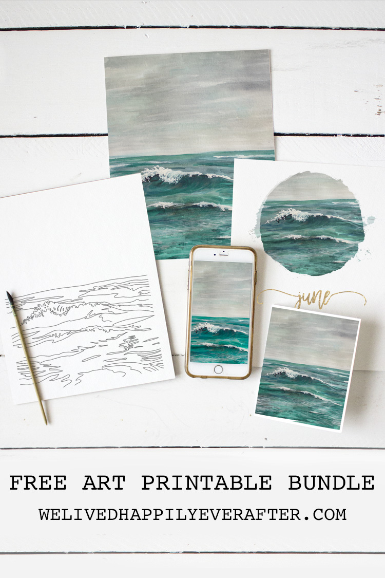  Playful Ocean Wave Watercolor Free Watercolor Fine Art Printable, Greeting Card, Adult Watercolor Sheet & Digital Desktop Background