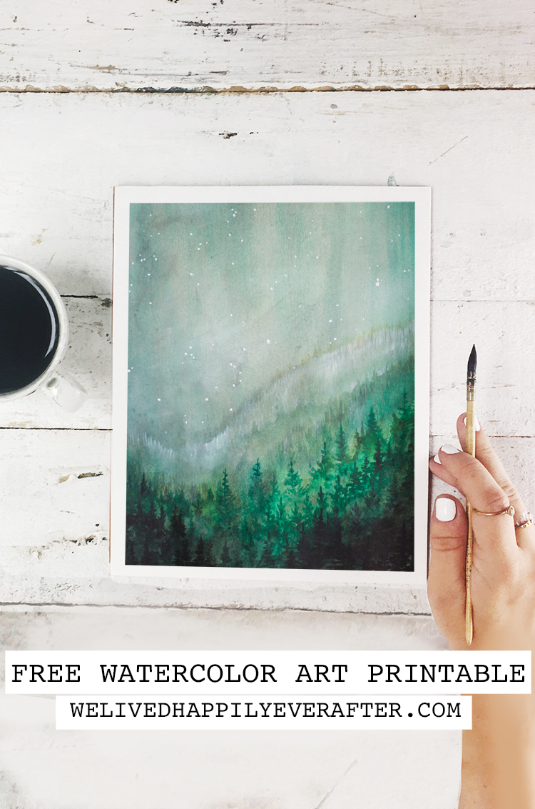 Enchanted Forest At Night Watercolor Free Printable Art Print