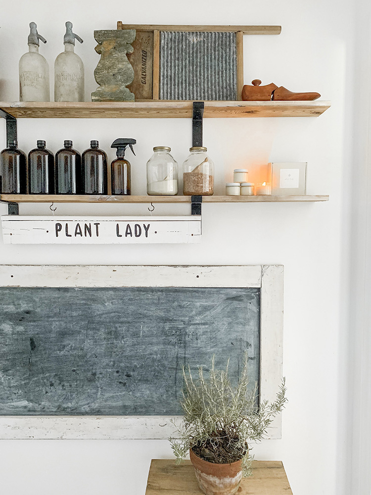 "Plant Lady" Farmhouse Laundry Room Makeover Gallery Wall Shelf