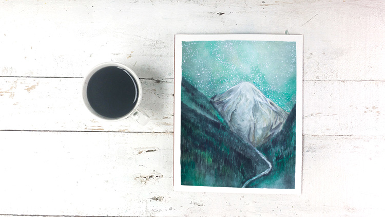 Majestic Mountainscape Valley Starry Night Sky Watercolor Free Printable Art Print