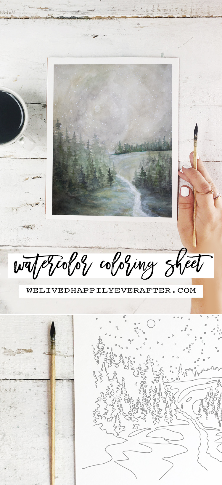 Watercolor Coloring Sheet (For Adults!) Starry Field Of Dreams -Perfect For A DIY Girls Painting Party Night!