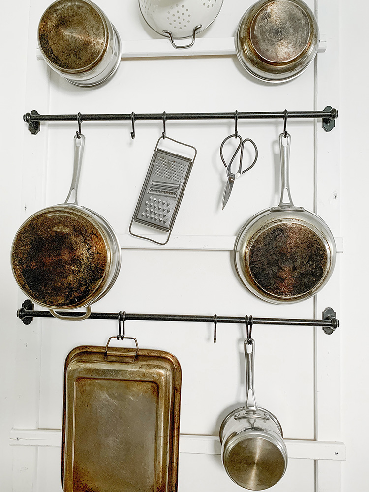 DIY Farmhouse Kitchen Pot Rack Organization Ikea Hack Using Fintorp Rail And S Hooks