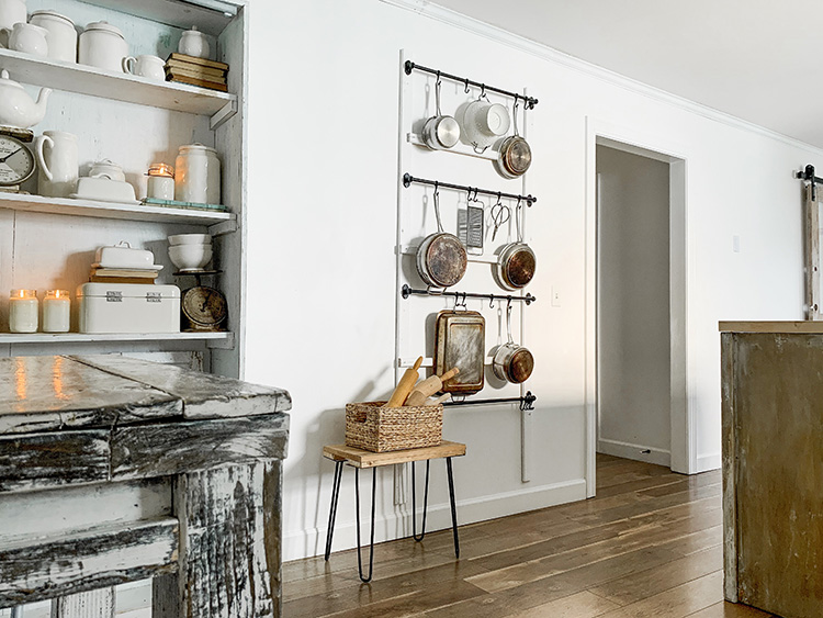 Diy Farmhouse Kitchen Pot Rack, Hanging Kitchen Shelves Suspended From Ceiling Ikea