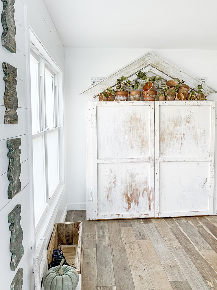Fall Mudroom Farmhouse Entryway Tour - DIY Painted Green Door & Architectural Salvage