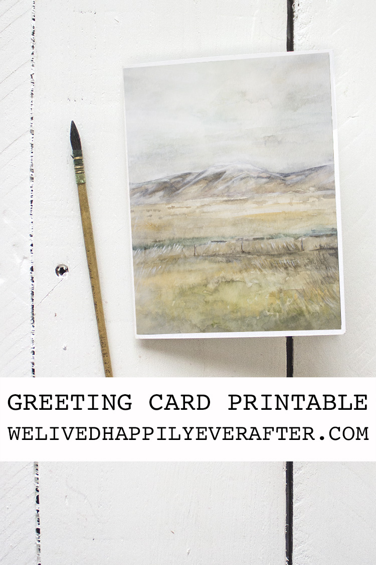 Watercolor Of Cattle Grazing In Fields Up Against Beautiful Mountains - Greeting Card Printable