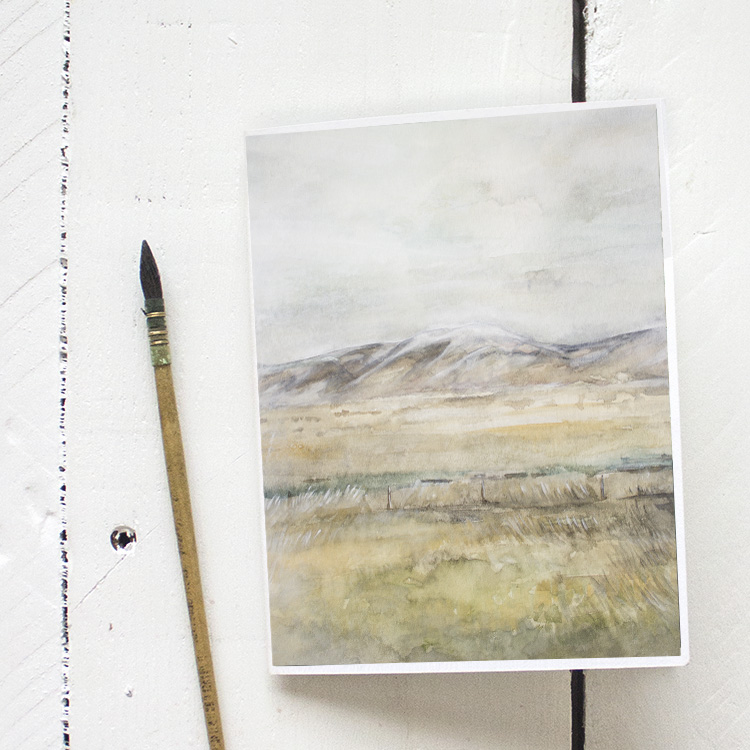 Watercolor Of Cattle Grazing In Fields Up Against Beautiful Mountains - Greeting Card Printable