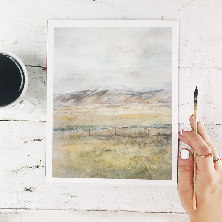 Watercolor Of Cattle Grazing In Fields Up Against Beautiful Mountains - Free Printable Art Print