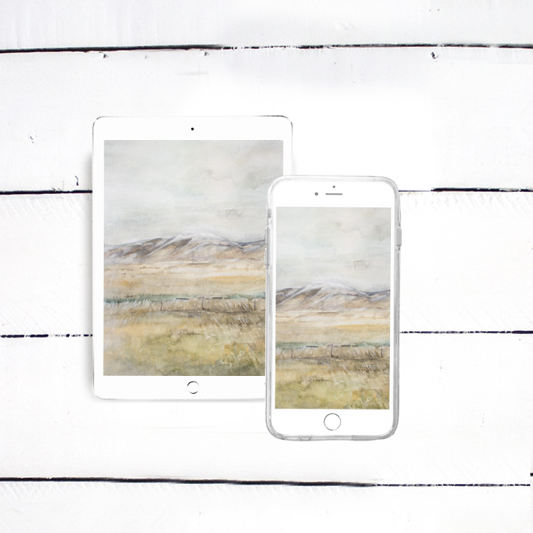 Watercolor Of Cattle Grazing In Fields Up Against Beautiful Mountains - iPhone, iPad, iMac, Desktop & Laptop Background Screensavers